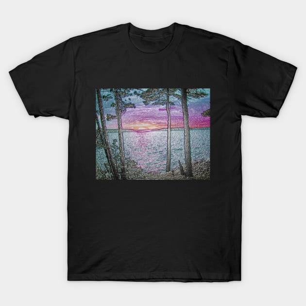 Lake Sunset-Colour Embossed -Available As Art Prints-Mugs,Cases,Duvets,T Shirts,Stickers,etc T-Shirt by born30